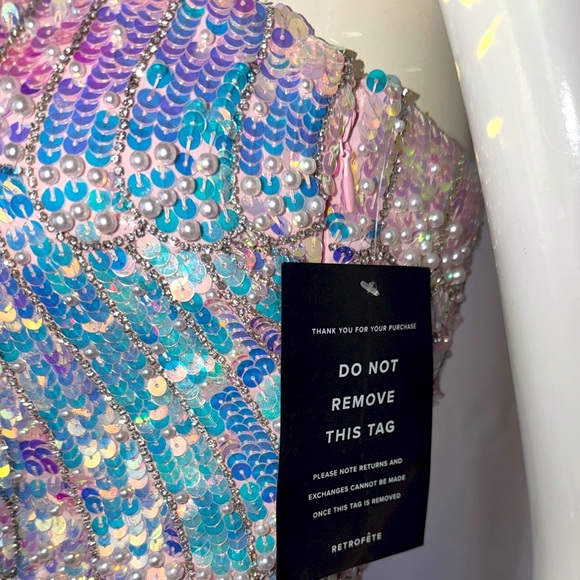 NWT $998 Retrofete Avalee Sequin Beaded Pearl Strapless Heather dress small - Picture 5 of 16